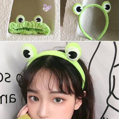 Girls Elastic Coral Fleece Washing Face Hairband Funny Frog Makeup Headband Skincare Hair Band