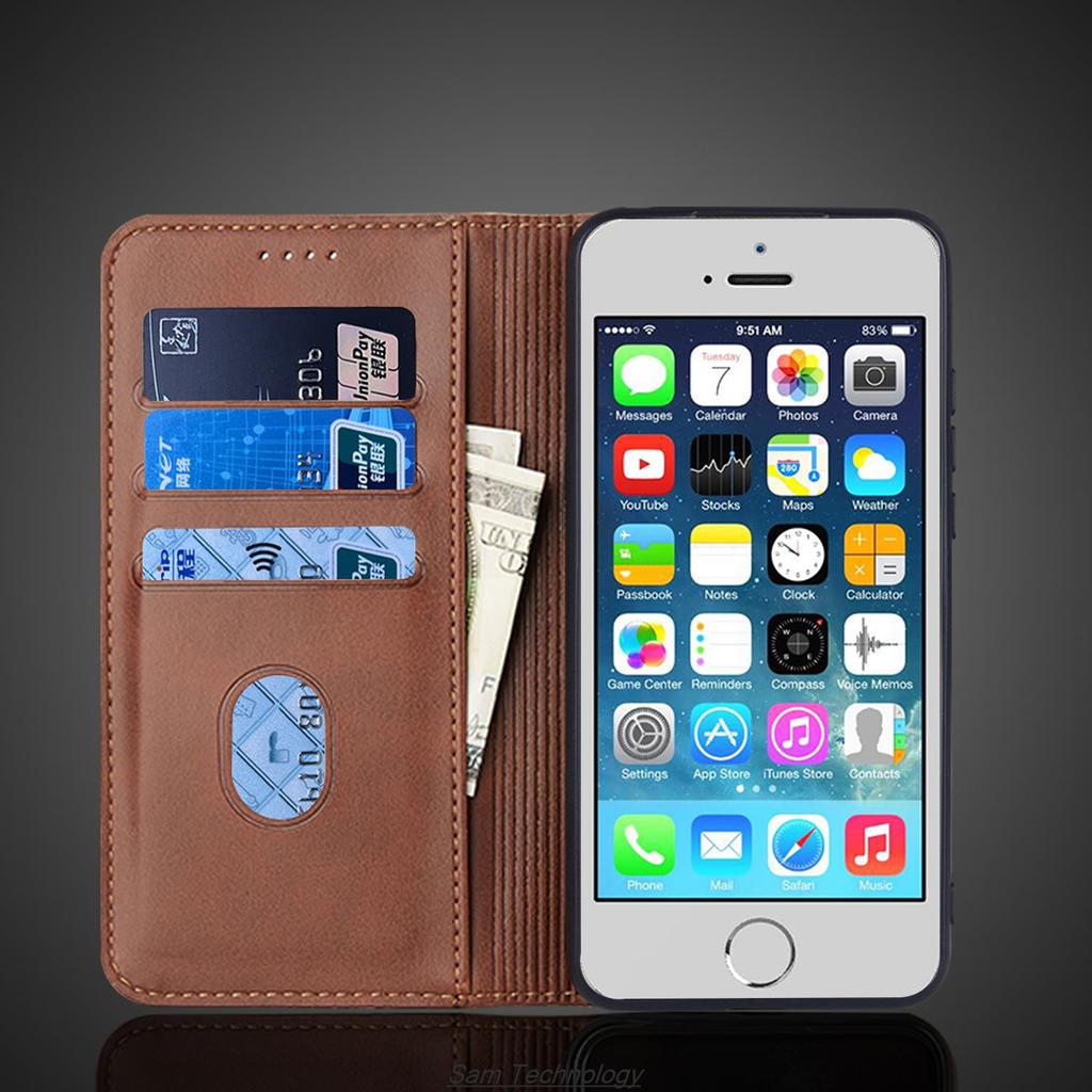 Magnetic Attraction Leather Case for Apple iPhone 5 5S / iPhone SE (2016) Holster Flip Cover Case Wallet Phone Bags Fundas Coque