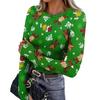 Women's Slim Fit Base Layer Long Sleeve Crewneck Pullover T-Shirt with Thumb Holes, Christmas Graphic Print Top