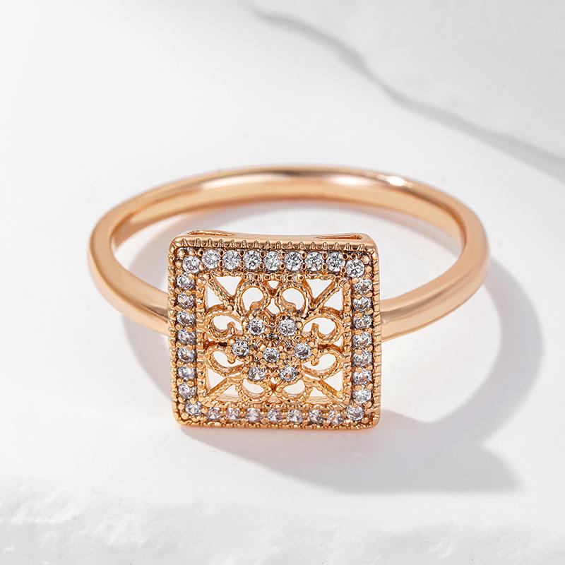 Unique Square Hollow Flower Ring For Women Fashion  Rose Gold Color With Natural Zircon Accessories Daily Fine Jewelry