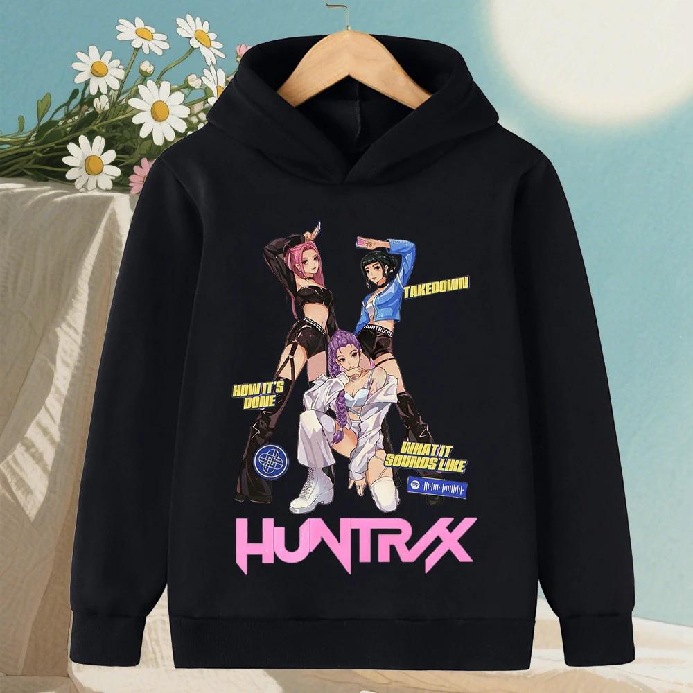 Korean KPop Devil Hunter Cartoon Girl Hooded Sweatshirt Warm Children's Wave Fashion Casual Top Casual Girls' Clothing