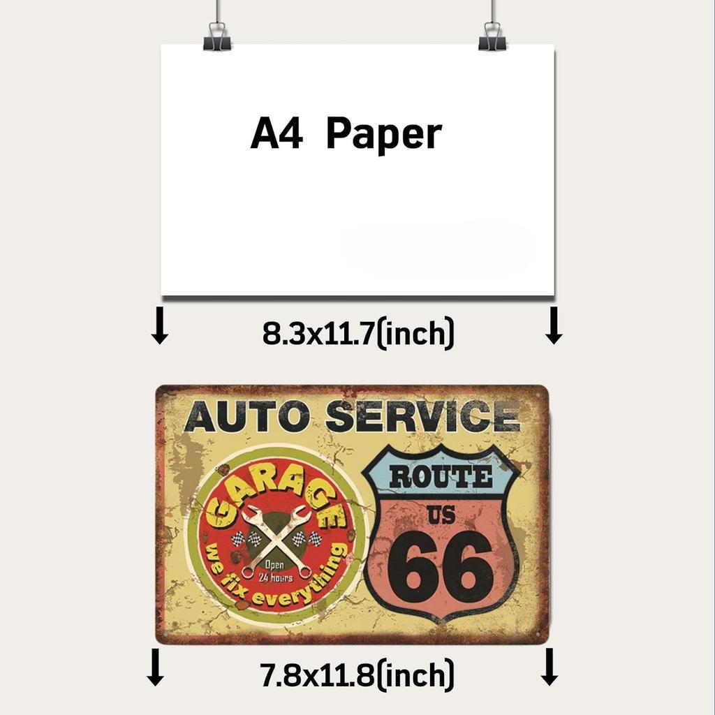 Route 66 Car Metal Dad's Garage Metal Tin Signs Poster Vintage Tinplate Retro Plaque Garage Man Cave Tire Shop Wall Art Decor