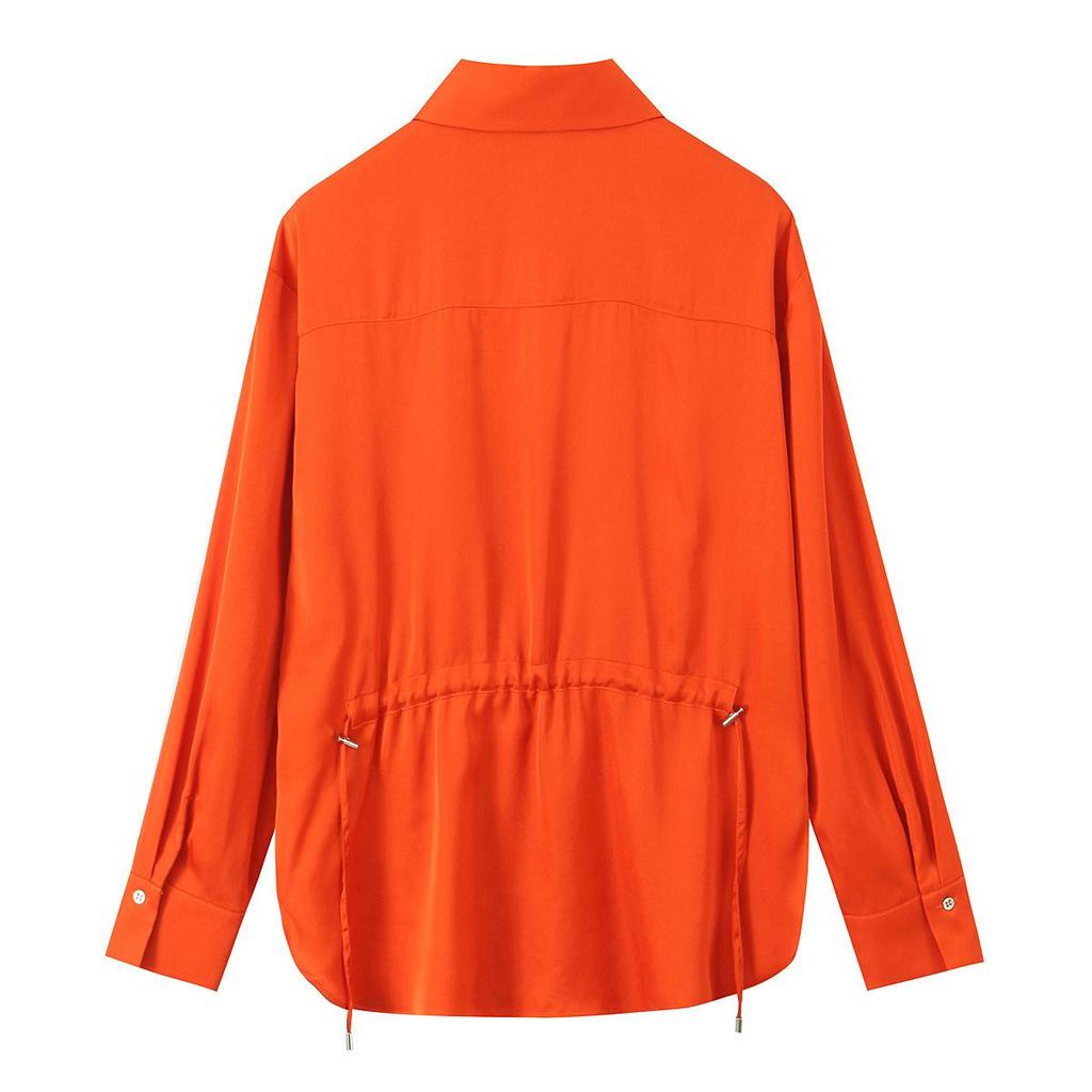 2025 Spring Women's European & American Silk Satin Long Sleeve Lapel Shirt