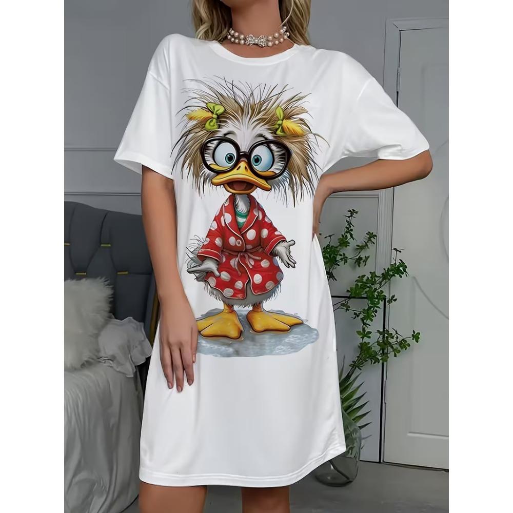 Summer Fashion Gothic Style Women's Dress Classic Black Cat Flower Print Mini Dress Casual Vintage Short Sleeve Oversized Dress