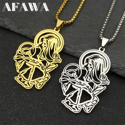 Catholic Virgin Mary Holy Child Pendant Necklace for Men Women Stainless Steel Gold/Silver Color Chain Jewelry Colar Masculino