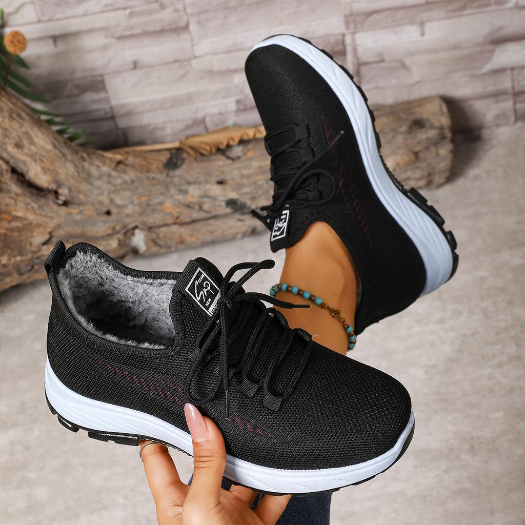 Women's Wide Width Walking Shoes with Fleece Lining - Slip-Resistant Soft Sole Lace-Up Boots for Fall/Winter, Comfort Casual Shoes for Mature Women