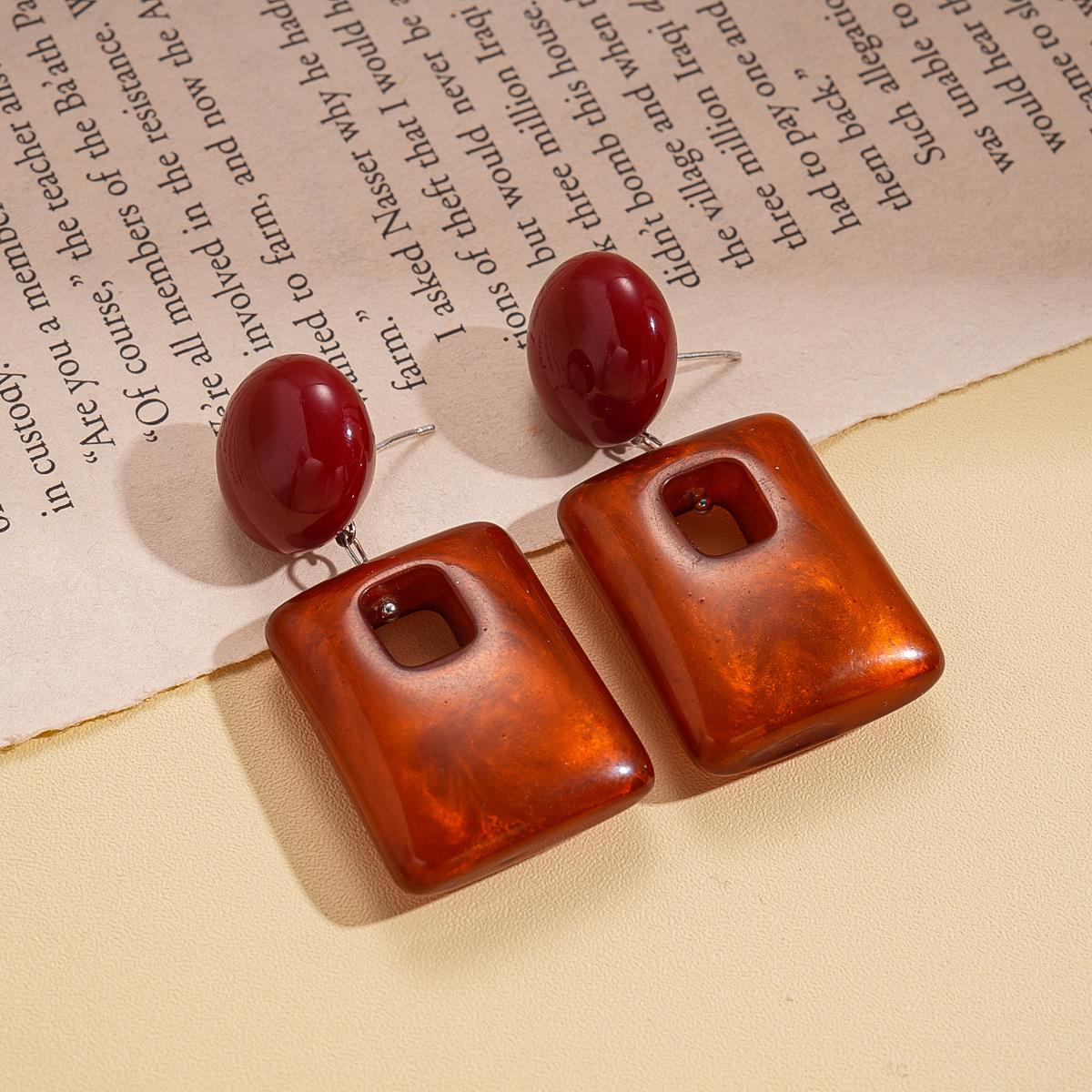 Винтажные акриловые круглые квадратные серьги с серебряной иглой осенние и зимние геометрические универсальные серьги