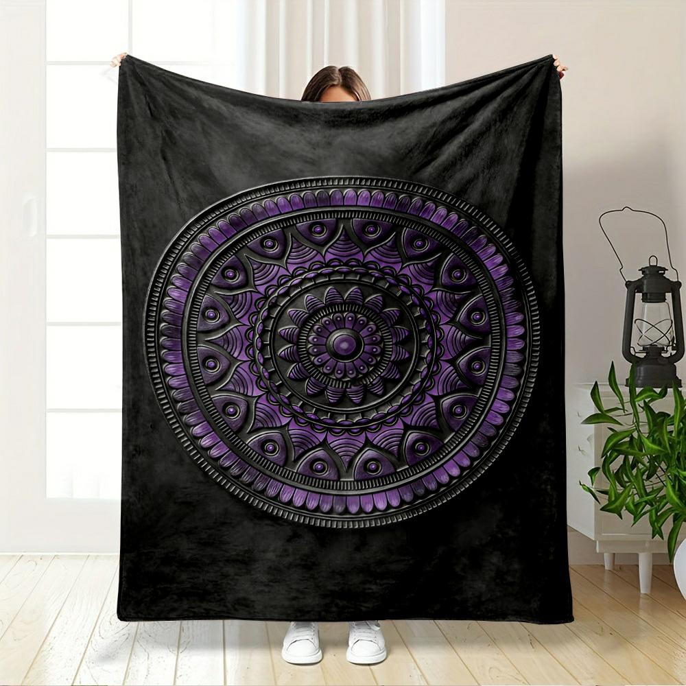 Mandala Design in Purple and Black Flannel Blanket for bedroom, living room, sofa, and nap sofas.