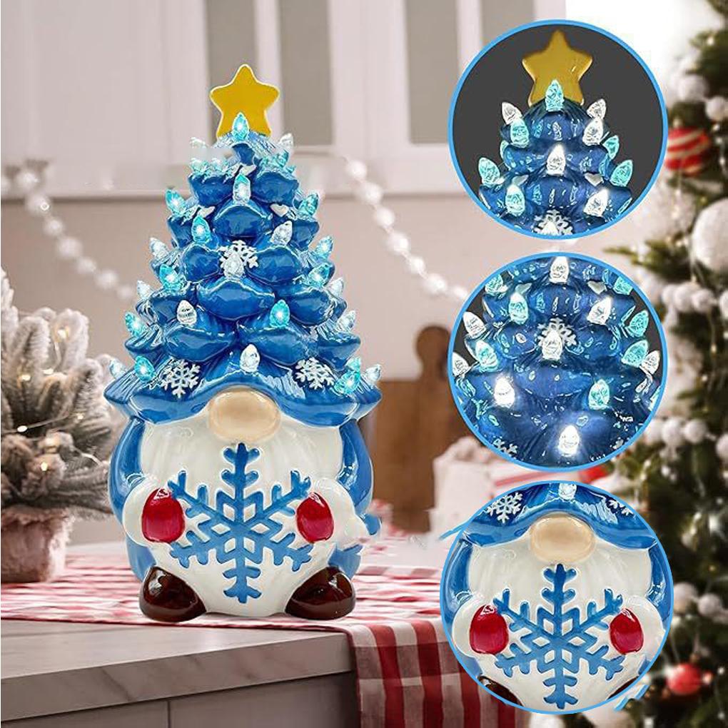 Blue Lighted Dwarf Decorations Christmas Tree Colorful Light Home Festivity Lighted Christmas Gnome Tree Resin Mini Glow
