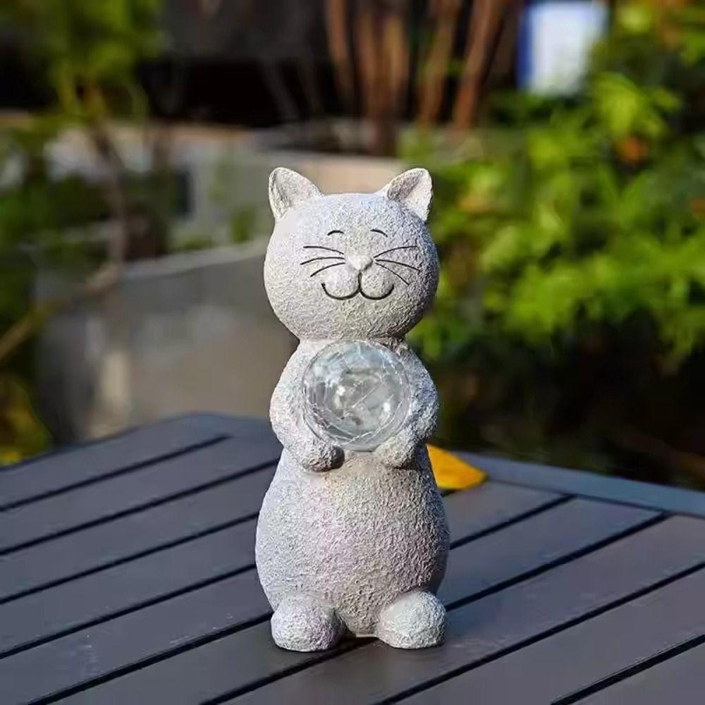 IP44 Waterproof Garden Cat Figurine Auto On/Off UV Resistant Cat Statue Resin Material Solar Lights Solar Lantern Villa Lawn