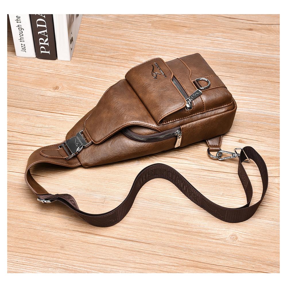 Men's Chest Bag USB Design Messenger Backpack Retro Fabric Shoulder Messenger Bag Sports Small Bag