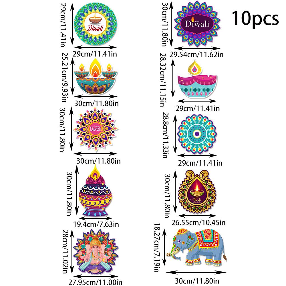 

10PCS India Diwali Porch Sign Creative Elephant Couplets Door Hanging India Diwali Party Door Banner Decoration Hanging Flag