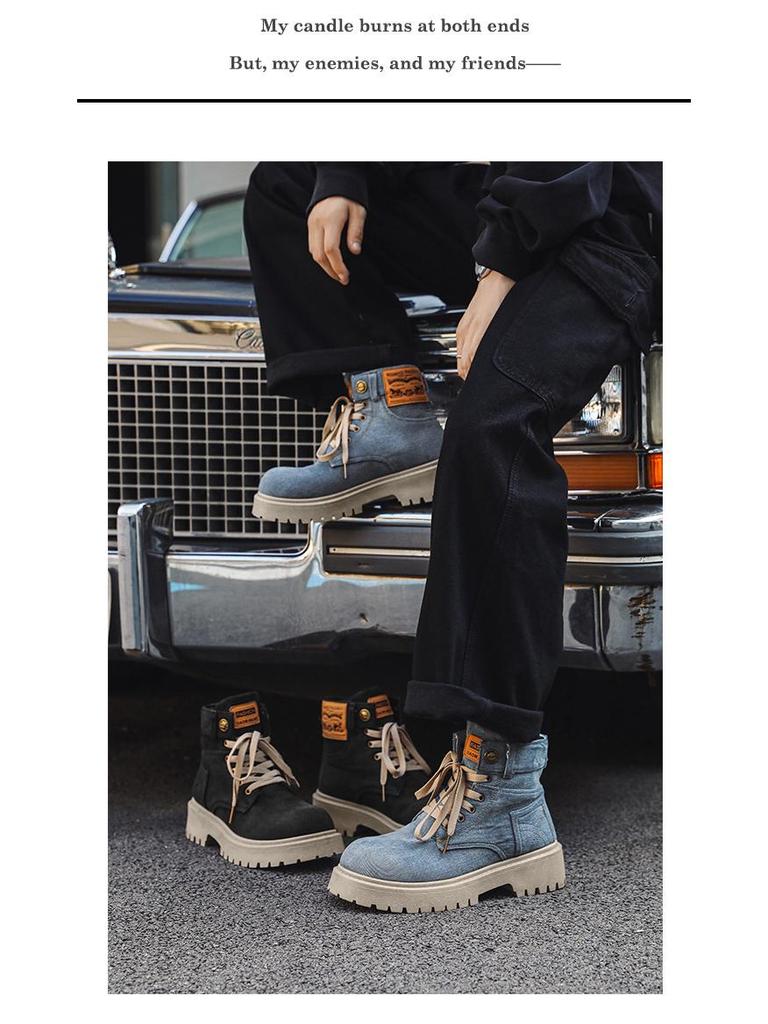 Ghete de gleznă western retro Martin din denim pentru bărbați - Toamna 2025, cu talpă groasă și respirabile (Z33)