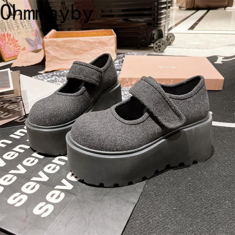 Vintage Platform Flats Women Mary Jane Shoes Fashion JK Height Increase Shoes  Spring Elegant Shoes