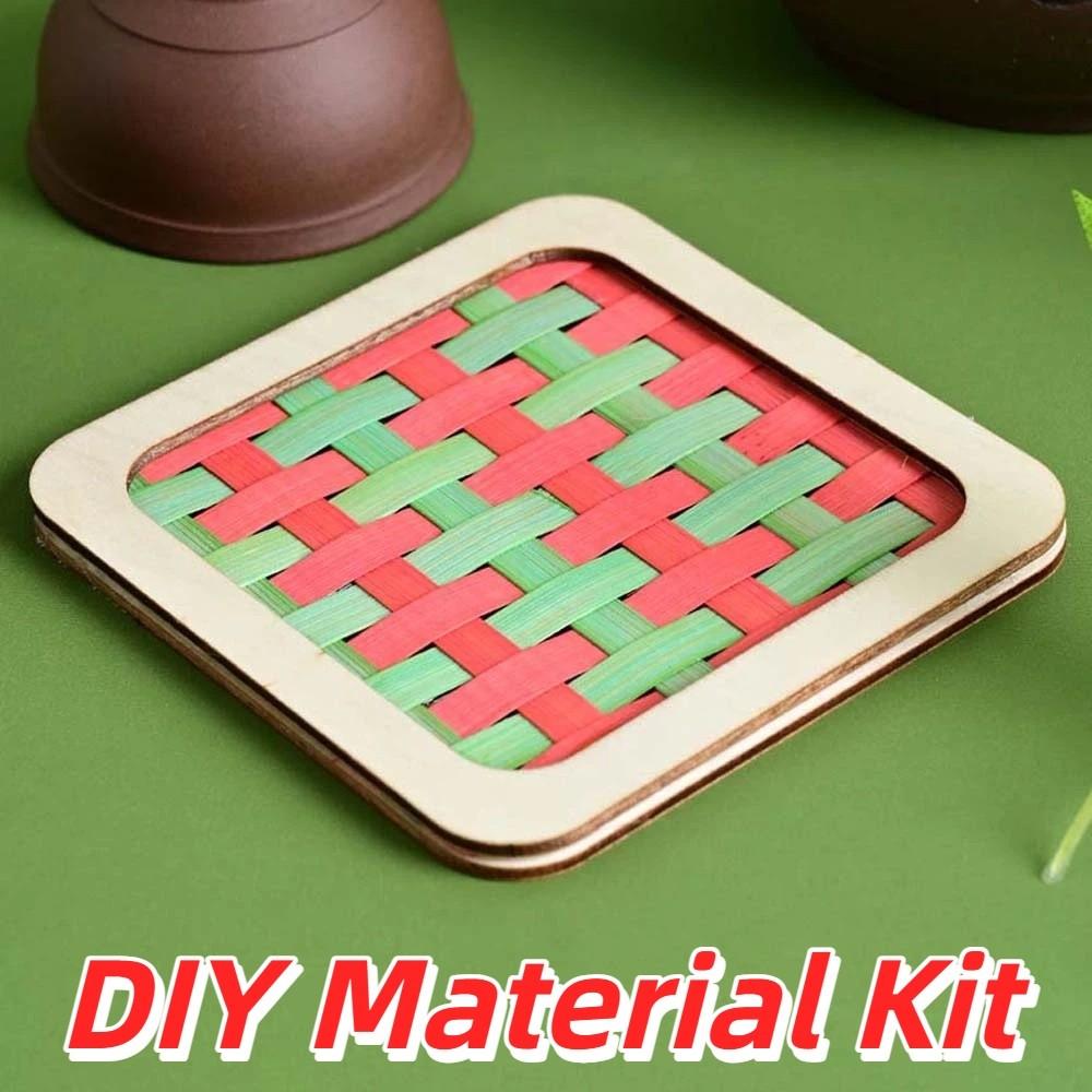 Natural Wood Bamboo Coaster DIY Eco-Friendly Handmade Cup Mat Woven Coaster Pack Team Building Style 2