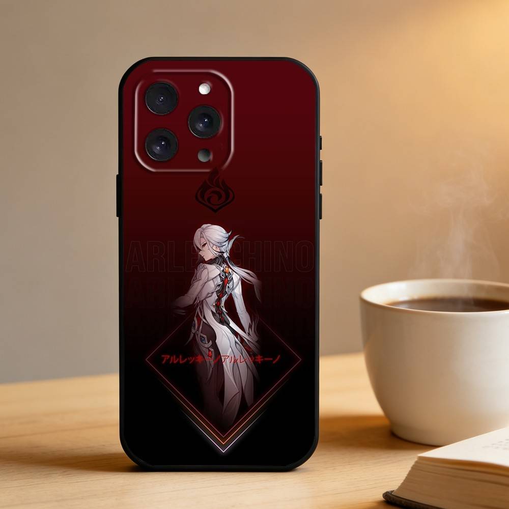 

Arlecchino Genshin lmpact Phone Case For iPhone 16,15,14,13,12,17,Pro Max,Plus Silicone Black Case iPhone17