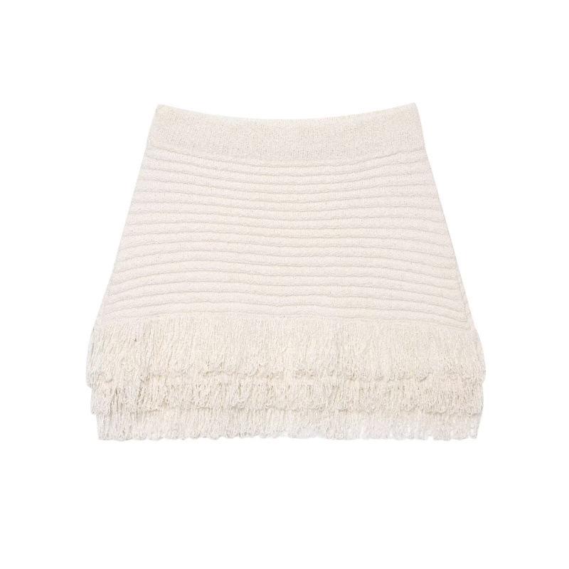 European & American Women s Tassel Trim Plaid Knit Cardigan and Skirt Set - Trendy INS Style Small