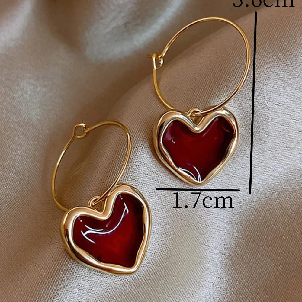 Simple Elegant Trendy Deep Wine Red Heart-shaped Earrings Women Elegant Retro Stylish Ear Jewelry Party Carnival Holiday Gift