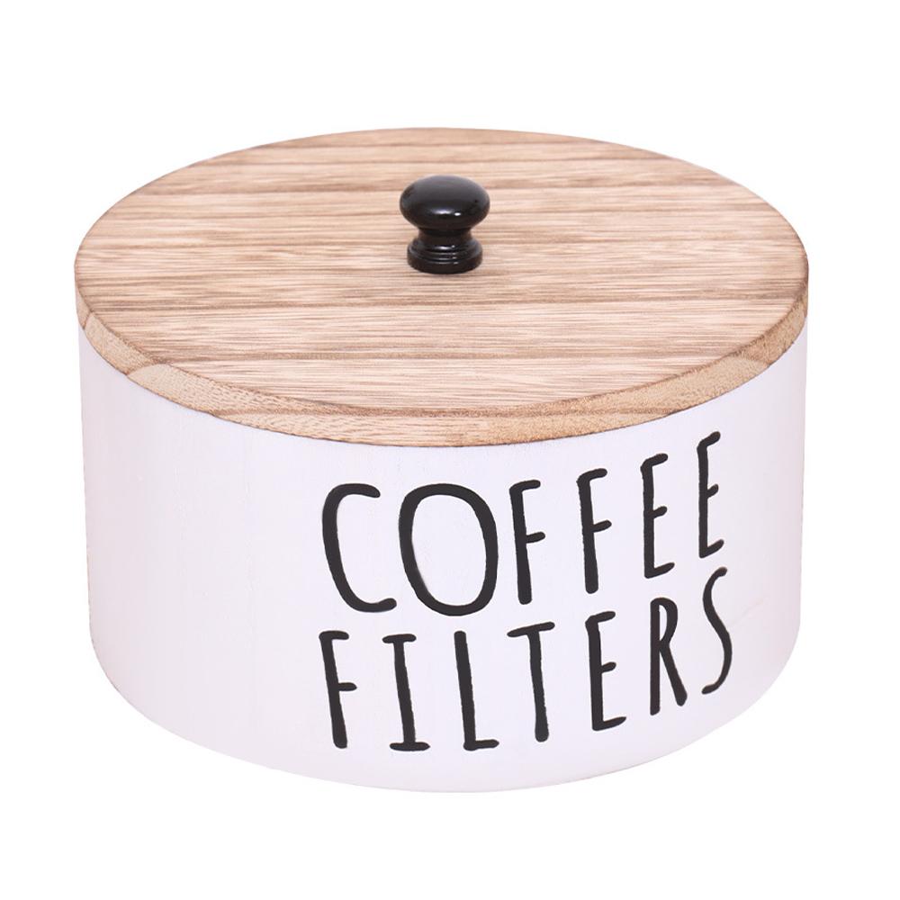 

Деревянный контейнер для хранения кофе, контейнер для хранения кофейных фильтров с крышкой, многофункциональный диспенсер для кофейных фильтров для декора барной стойки белый