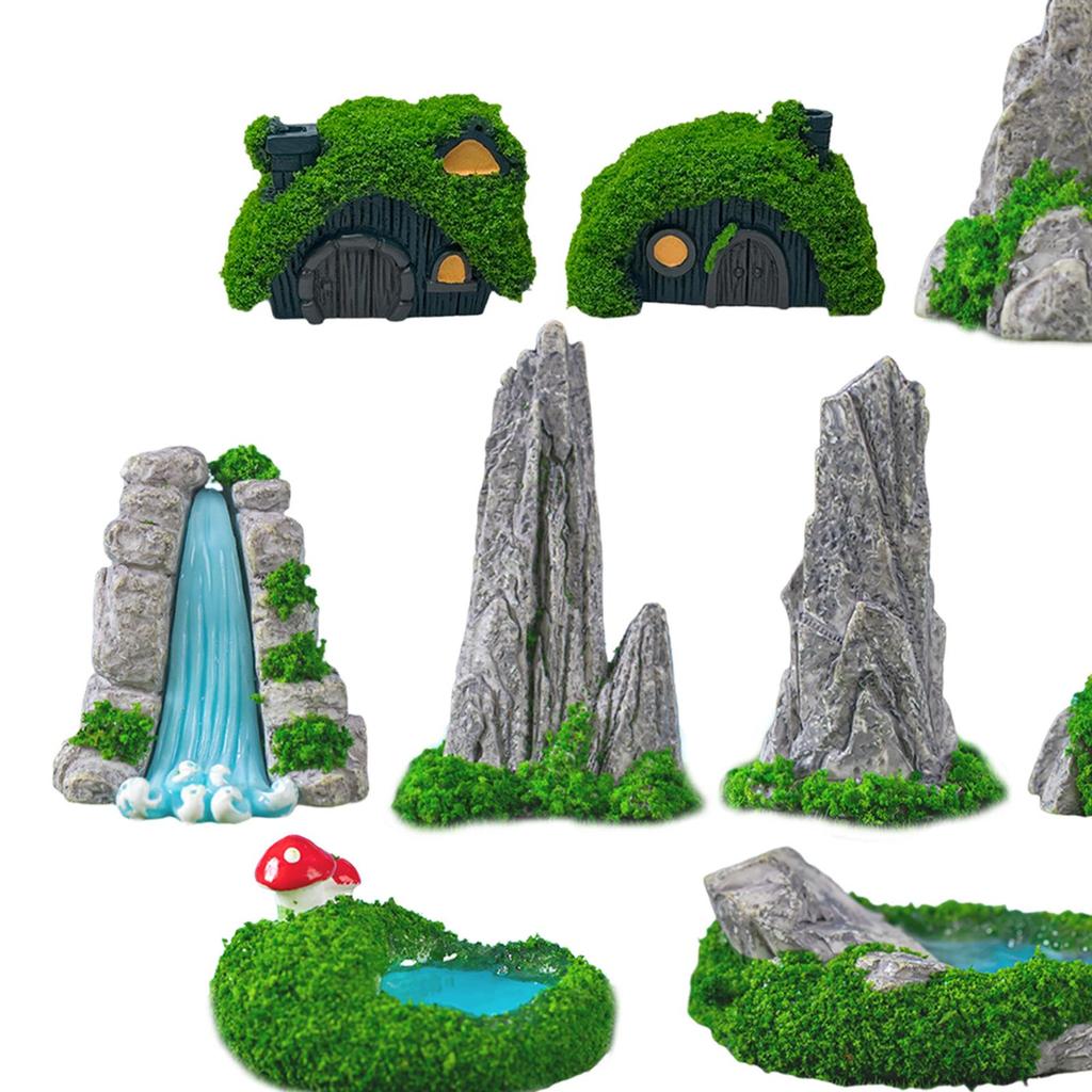 9 Pieces Mini Bonsai Figurines Resin Sculpture Decorative Ornaments for Landscaping Aquariums Home Decor Outdoor Space Dollhouse