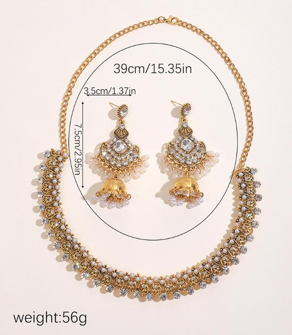 Retro Zestaw Biżuterii z Dżetami i Perłami: Naszyjnik i Kolczyki dla Pań