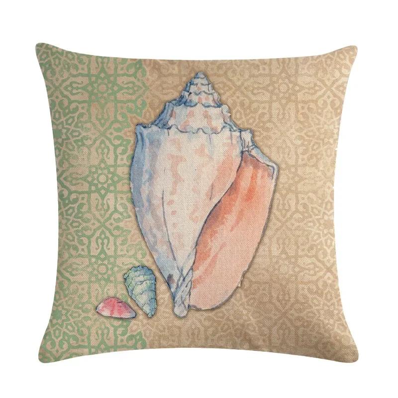 Newest Fashion Conch Starfish Shell Marine Life Linen Pillowcase Office Sofa Decorative Cushion Cover
