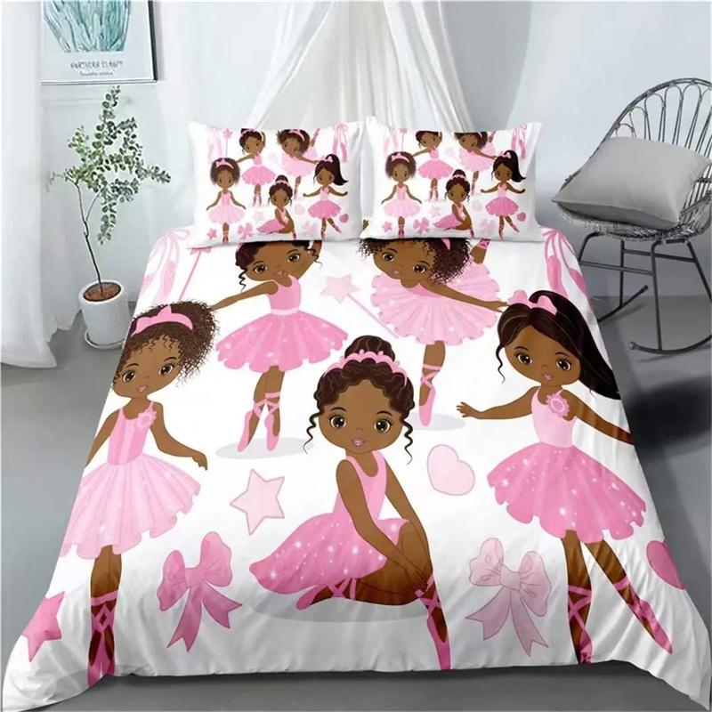 African American Cute Gilrs Ballet Princess Dancer Bedding Set Boys Girls Twin Queen Size Duvet Cover Pillowcase Bed Kids Adult