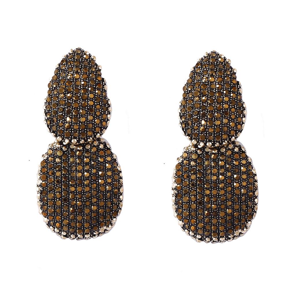 European and American Exquisite Light Luxury High-end Design Sense Alloy Geometry Full Diamond Temperament Sense Earrings Banquet Party Woman