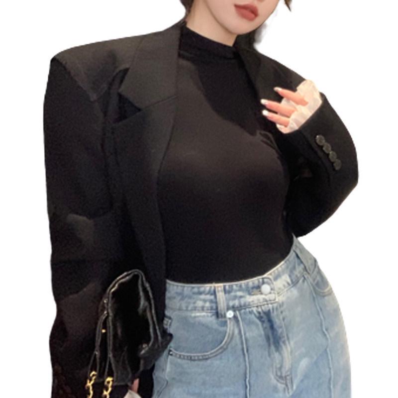 2025 Fall/Winter Black Thermal Ruffle Sleeve Slim Fit Long-Sleeved Top for Women