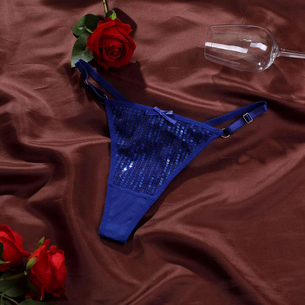 European-Style Pearlescent Sequin Lingerie: Adjustable T-Back Thong for Women