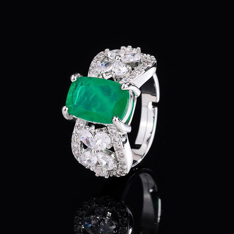 Fashion Simulation Paraiba Tourmaline Ring Women's Emerald Ruby Open Index Finger