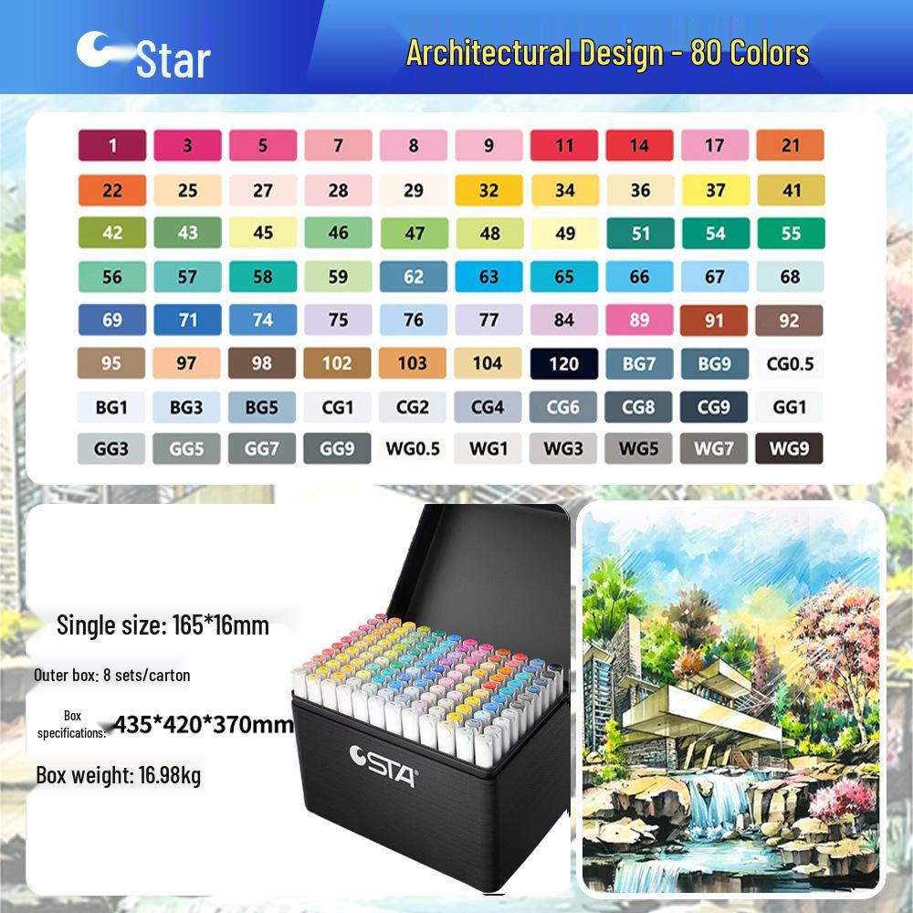 Sta 3212BR 168-Color Soft Tip Oil-Based Anime Markers Set