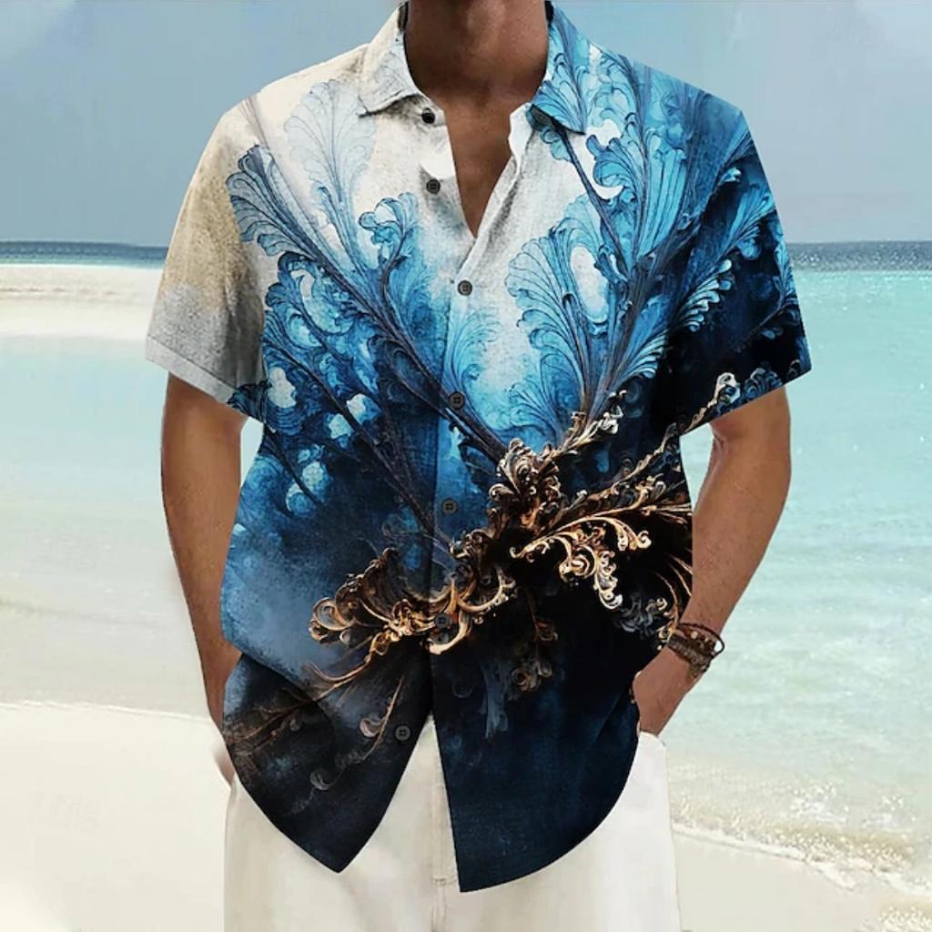 Fashion Colorful Men's Shirts Outdoor Street Short Sleeve Tops Laser Printed Patterns Summer  New Loose Men's Clothing