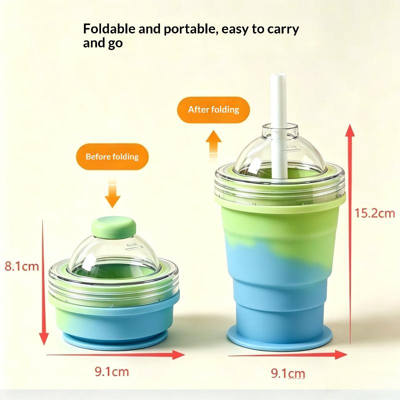 Portable Folding Silicone Ice Hockey Cup With Straw Food-Grade Ice Mold Summer Travel Water Bottle