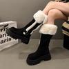 Winter Warm Short Plush Women Knee-High Snow Boots Belt Buckle Fur Lined Chunky Platform Shoes for Women Comfortable Long Boots