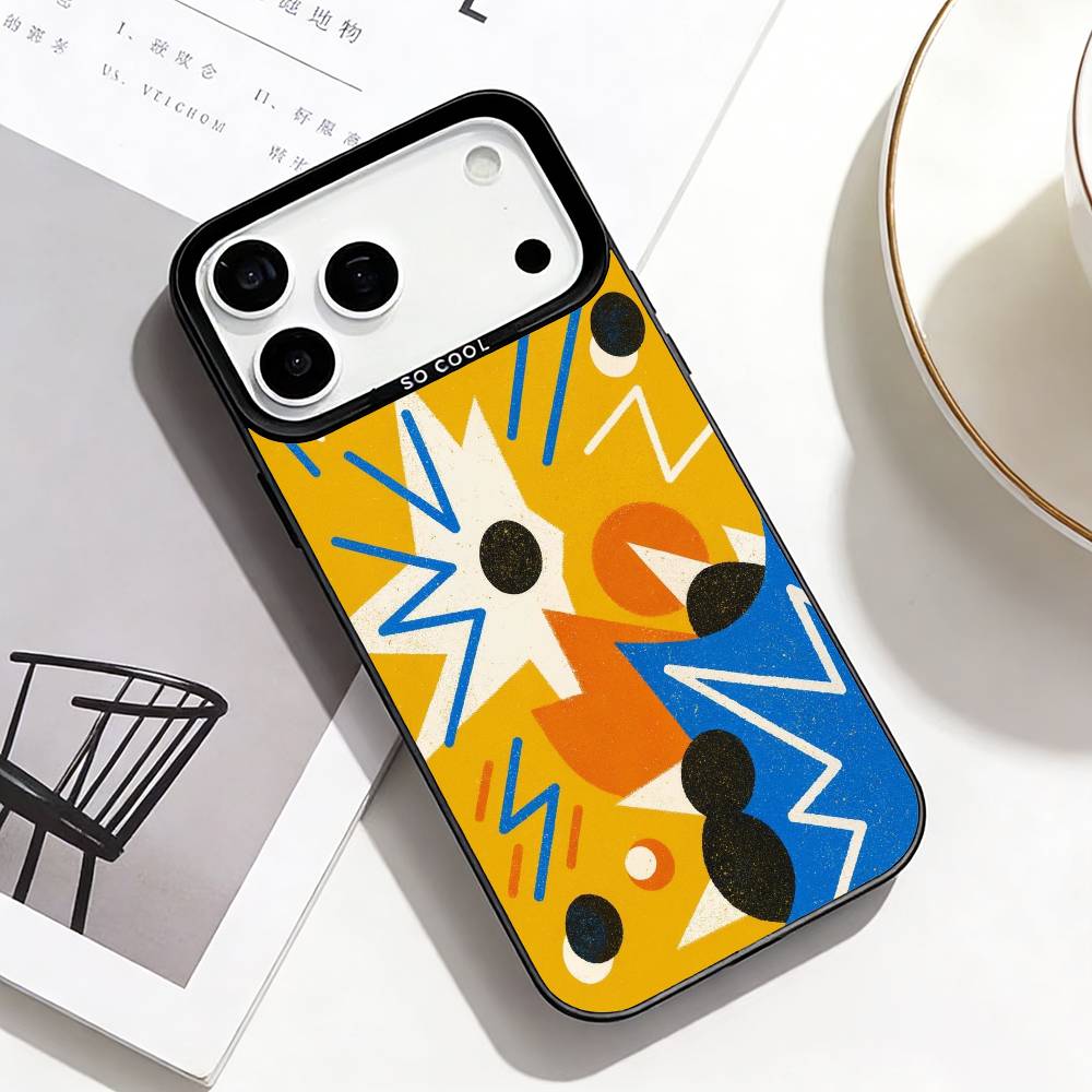 Trendige Abstrakte Handyhülle Für iPhone17,16,15,14,13,12,Pro Max Schwarz Bunt Handyhülle