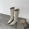 2025 Autumn and Winter New Products Simple and Fashionable Wide Boots Korean Version Pointed Sleeve High Boots Soft Leather Cat and Boots