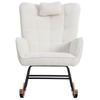 Ergonomic 92 cm High White Rocking Chair, Seat Width 65 cm - incl. 1 Pillow and 1 Footstool (49*38*38 cm), Rubberwood Base, Max. Load Capacity 250 lbs