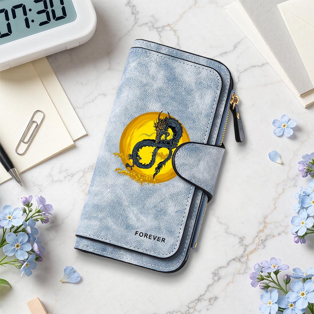 Stylish Dragon Pattern Long Wallet Forever PU Leather Multi Card Slot Portable Purse