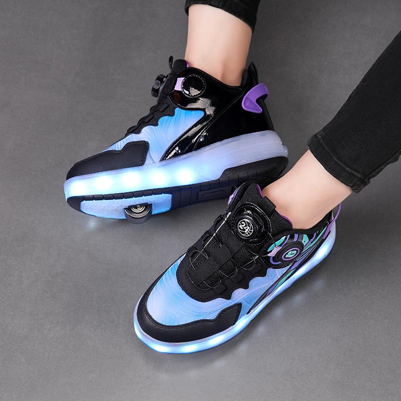 Children's Runaway Shoes Roller Skating Boys' Shoes Internet Celebrity Two-wheel Runaway Shoes Student Light Skates Shoes with Wheels