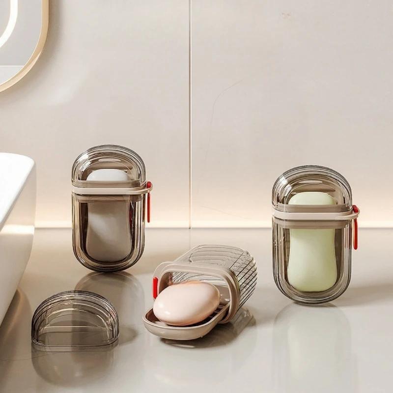 Travel Soap Container with Lid Sealed, Drainable Soap Box, Camping Bathroom Drainage Tray, Portable