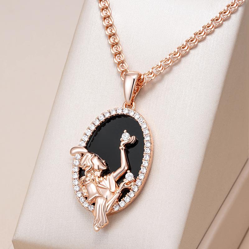 Big Oval Black Stone Pendant Necklace Women Fashion  Rose Gold Color Accessories High Quality Daily Fine Jewelry