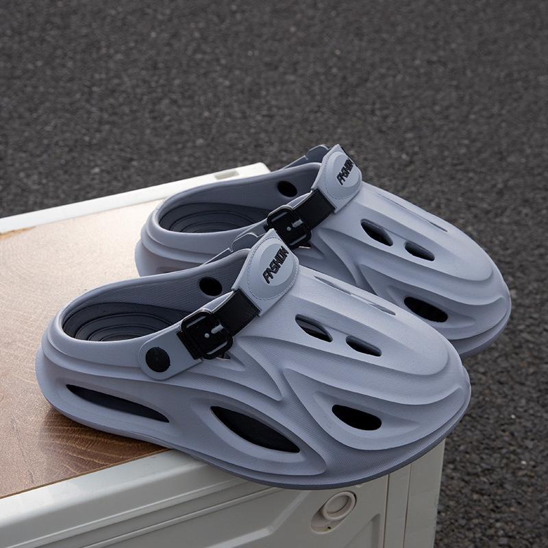 Pánské prodyšné zahradní pantofle: Neformální plážové sandály na silné podrážce, pantofle s kulatou špičkou, letní obuv.