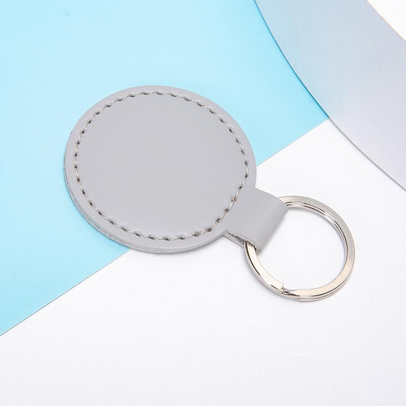 Vintage PU Leather Round Keychain Pendant - Stylish Car and Bag Accessory