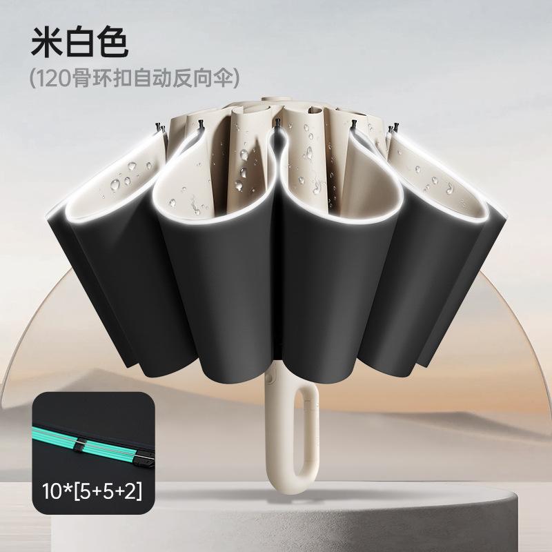 Automatic ring buckle umbrella, enlarged reinforcement and thickened high-end reverse folding umbrella, custom logo for men's rain parasol