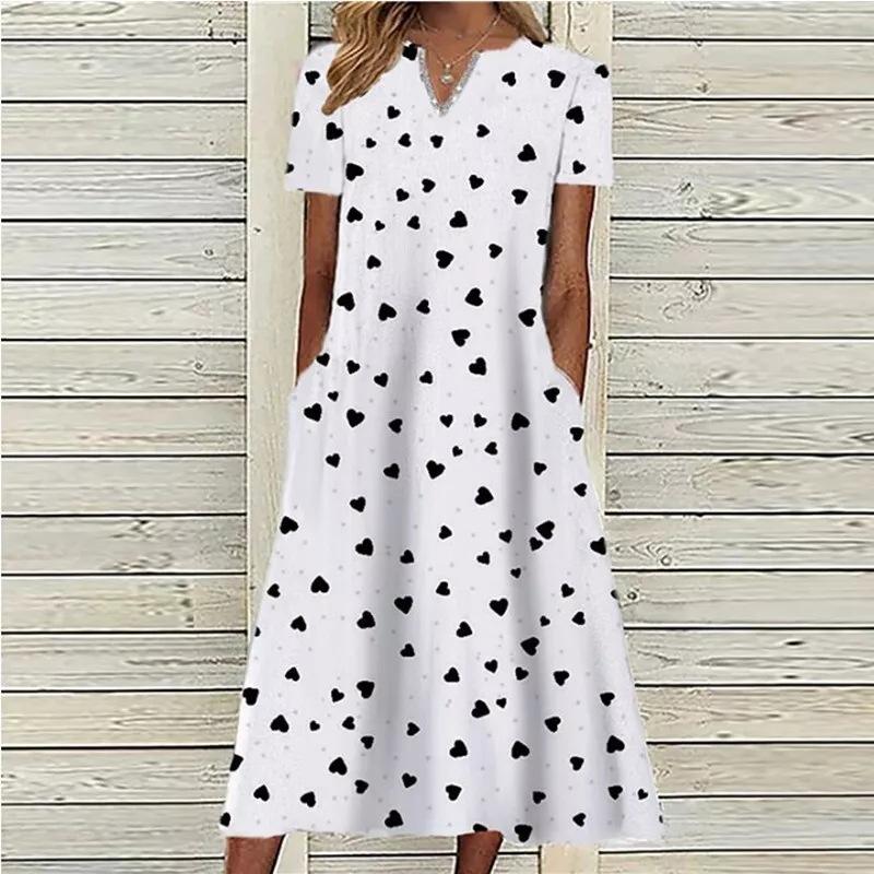 

V-neck short-sleeved new summer floral medium and long dress women s clothing S белый