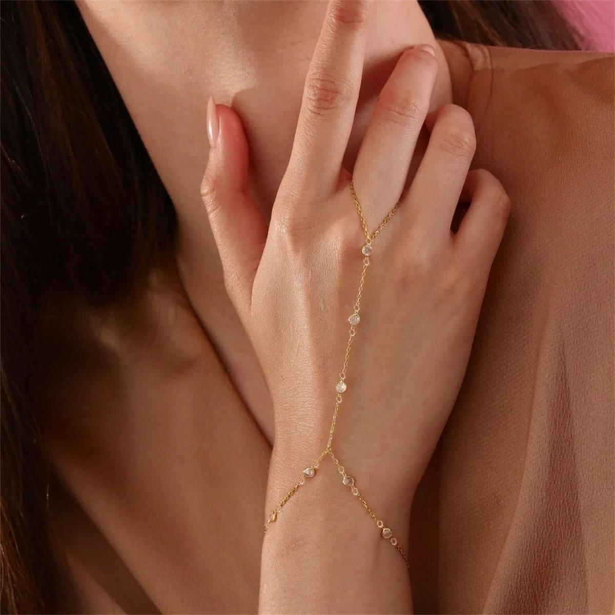 

Shiny Zircon Tassel Finger Bracelets for Women Simple Gold Color Geometric Ring Link Bracelets Aesthetic Party Jewelry Gifts