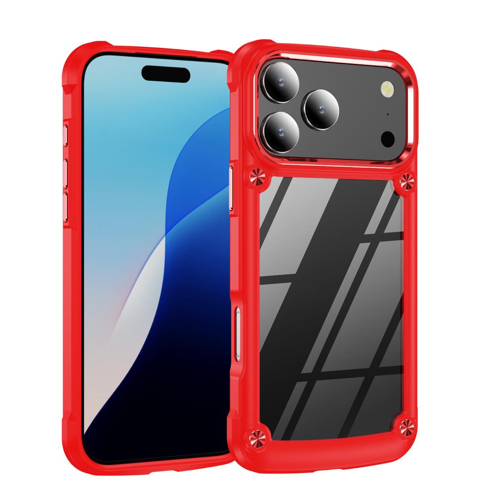 Metal Camera Frame Armor Phone Case for iPhone 17 16 15 14 13 12 11 Pro Max Air Plus Transparent Hard Acrylic Shockproof Cover