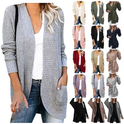 Camisola casual feminina cor sólida comprimento médio de manga comprida casaco feminino