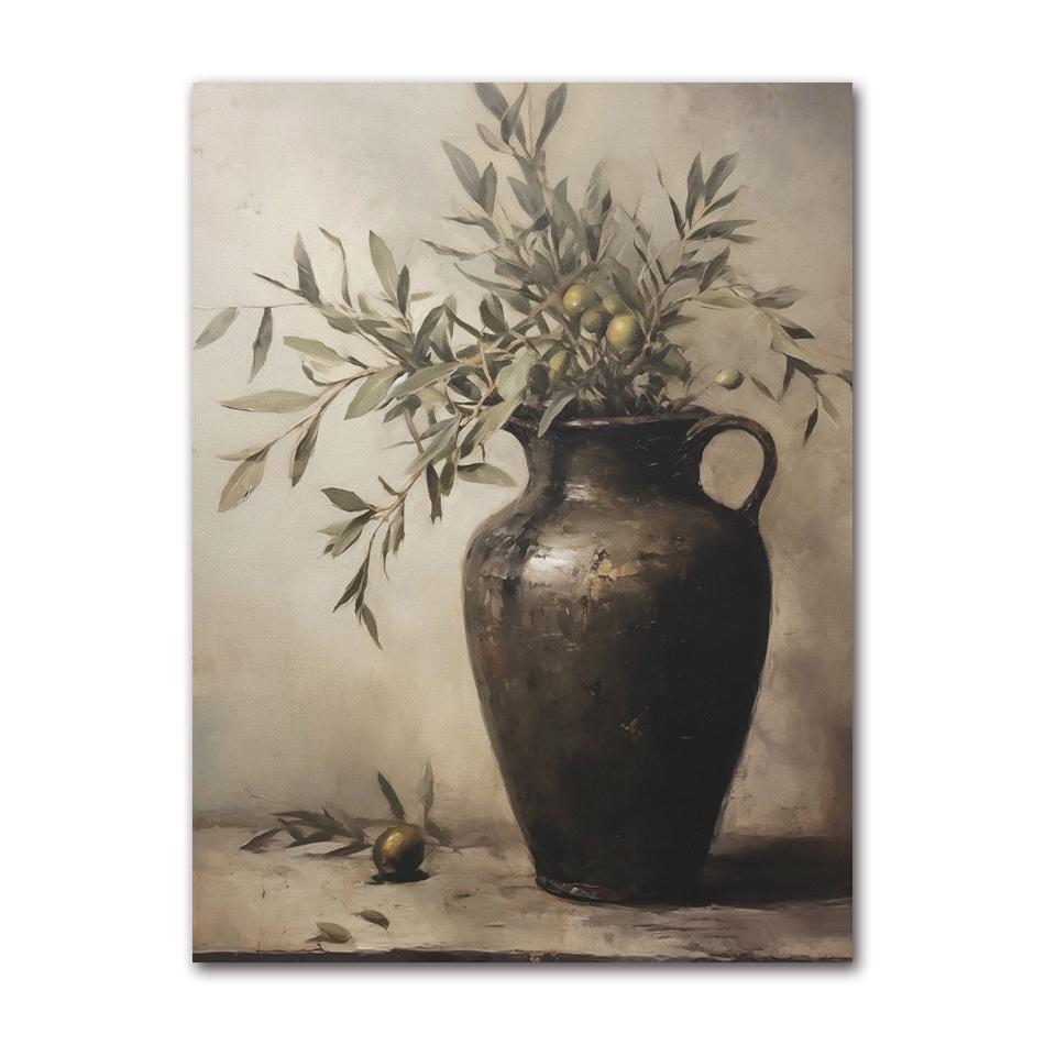 Vintage Minimalist Wall Art Italy Olive Tree In Vase Canvas Painting Poster Prints Still Life Botanical Antique Home Room Decor